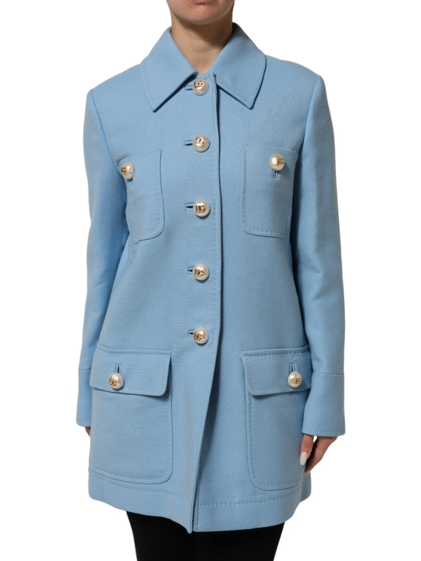 Blue Buttoned Down Trench Coat Jacket