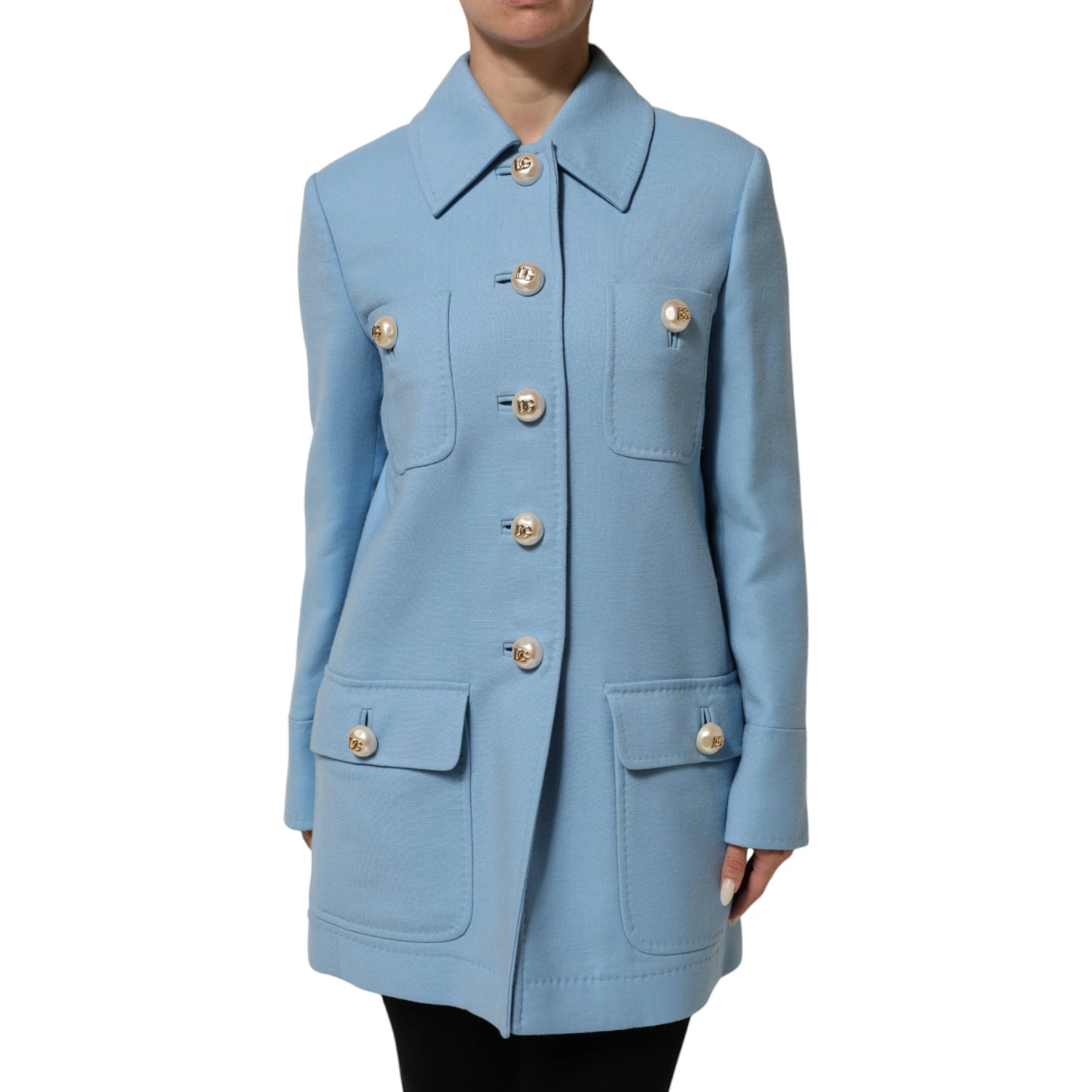 Blue Buttoned Down Trench Coat Jacket