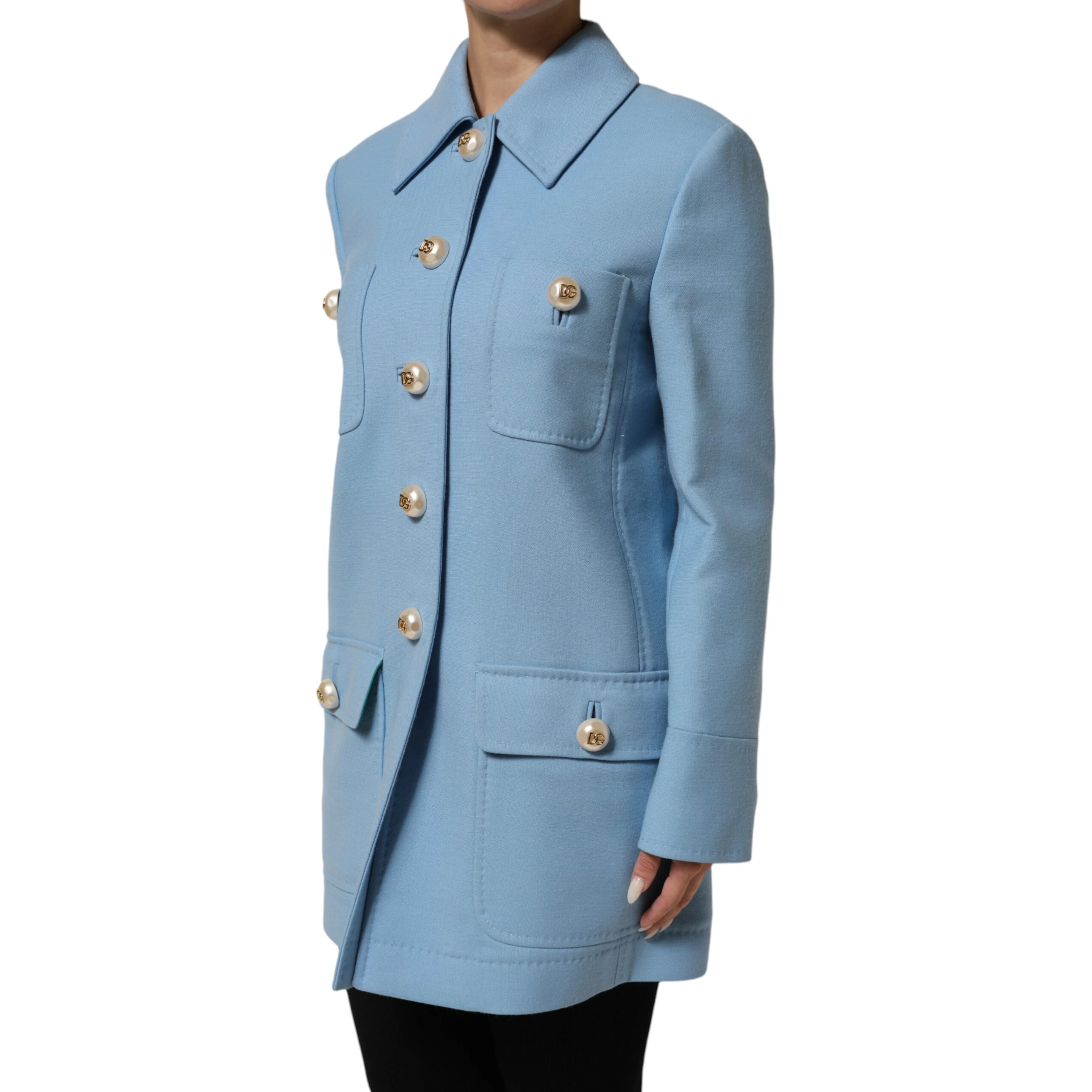 Blue Buttoned Down Trench Coat Jacket