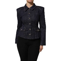 Dark Blue Cotton Collared Denim Coat Jacket