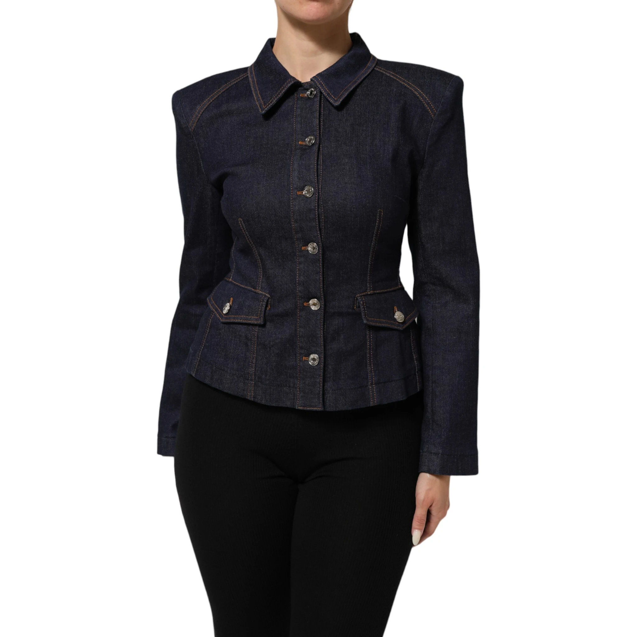 Dark Blue Cotton Collared Denim Coat Jacket