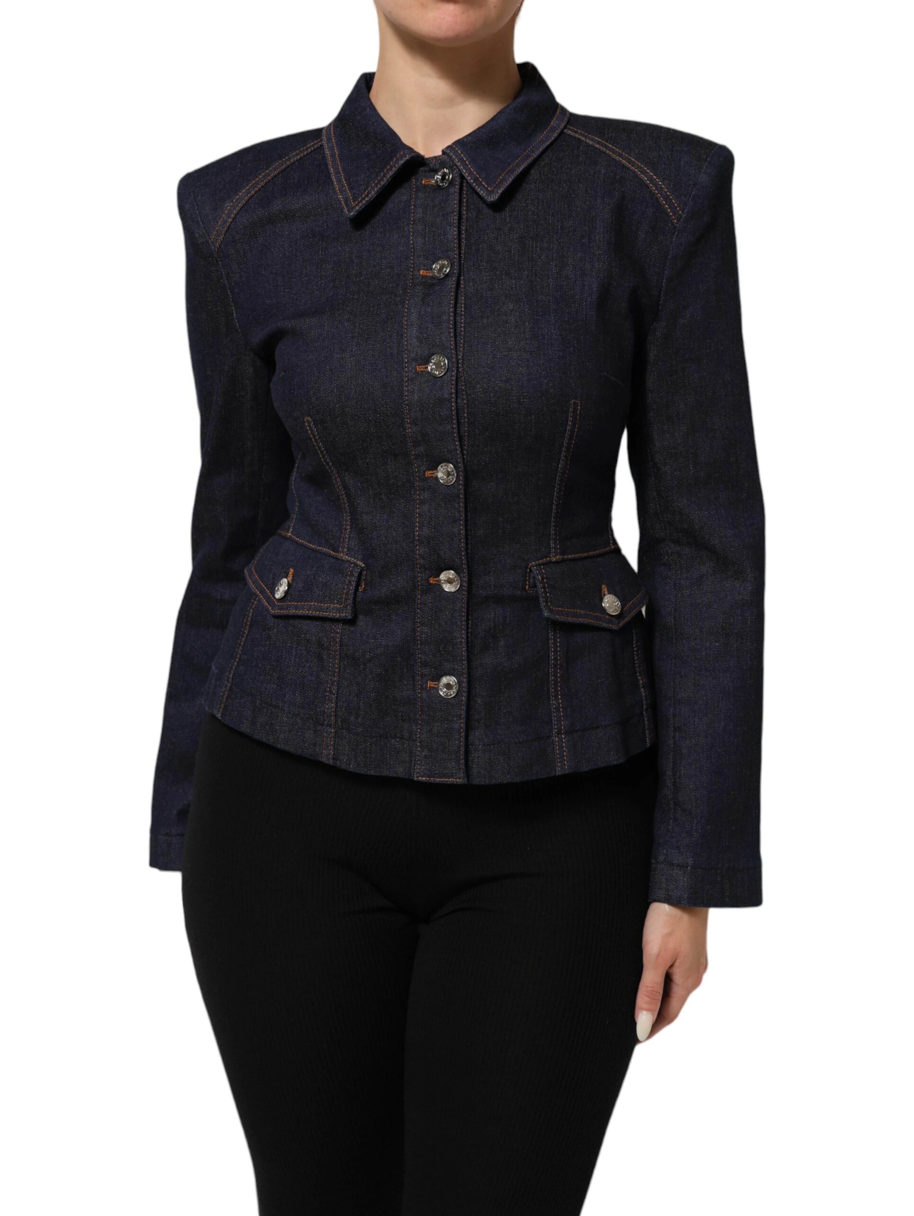 Dark Blue Cotton Collared Denim Coat Jacket