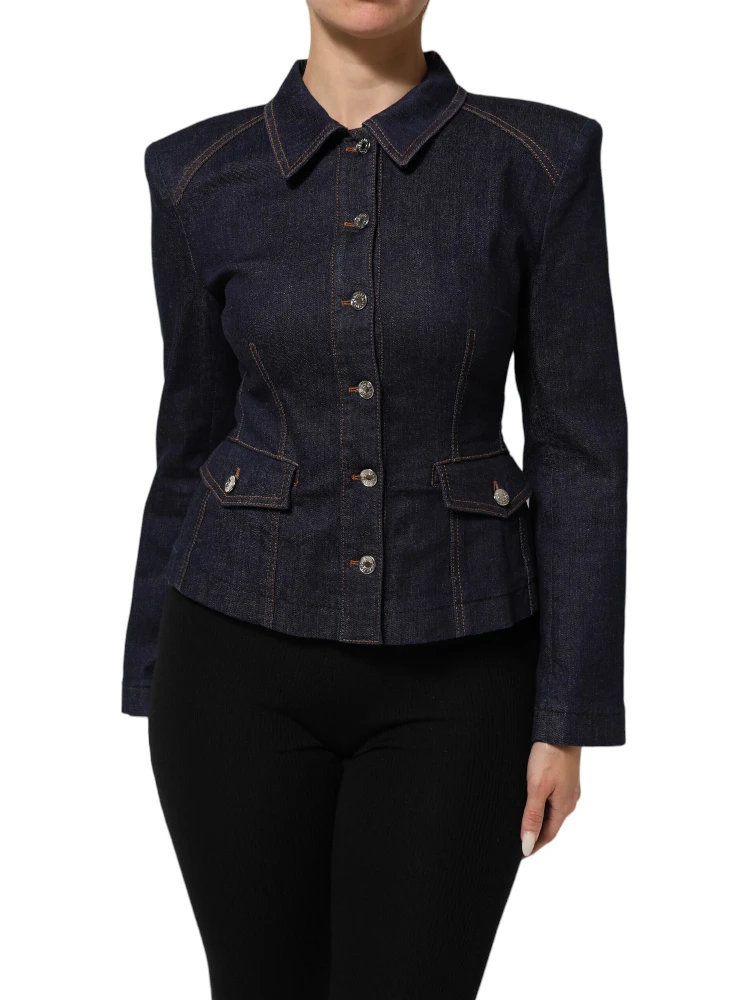 Dark Blue Cotton Collared Denim Coat Jacket alternative