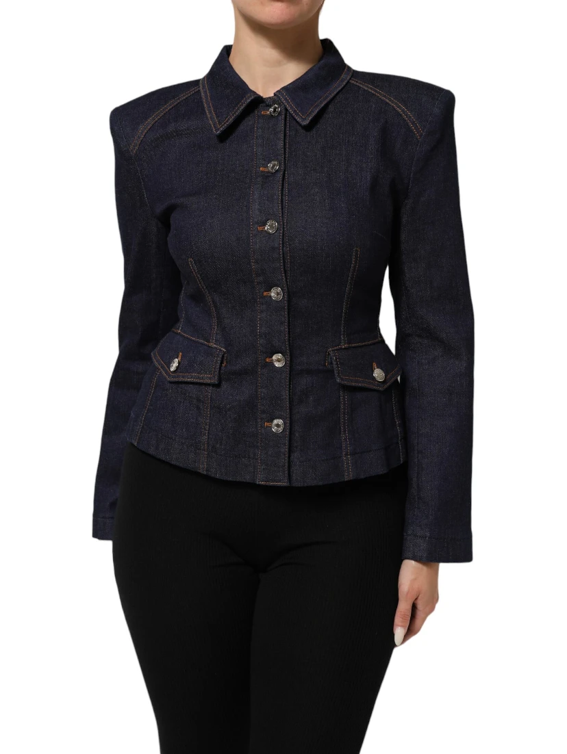Dark Blue Cotton Collared Denim Coat Jacket