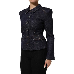 Dark Blue Cotton Collared Denim Coat Jacket