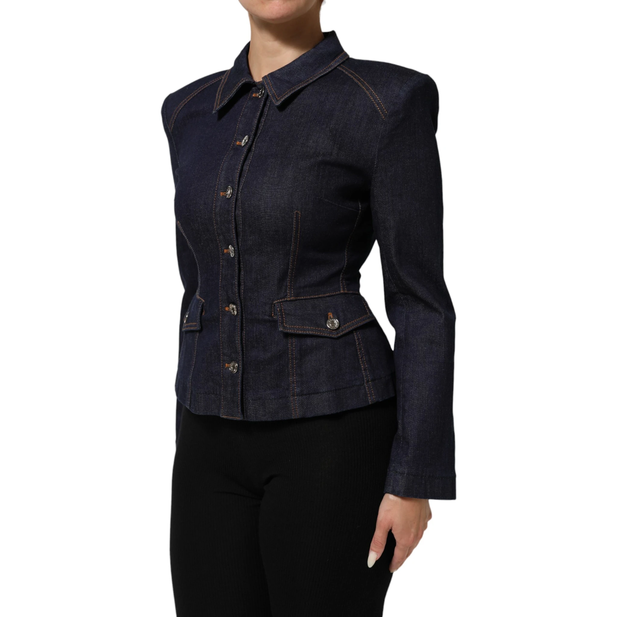 Dark Blue Cotton Collared Denim Coat Jacket