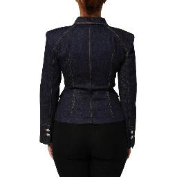 Dark Blue Cotton Collared Denim Coat Jacket
