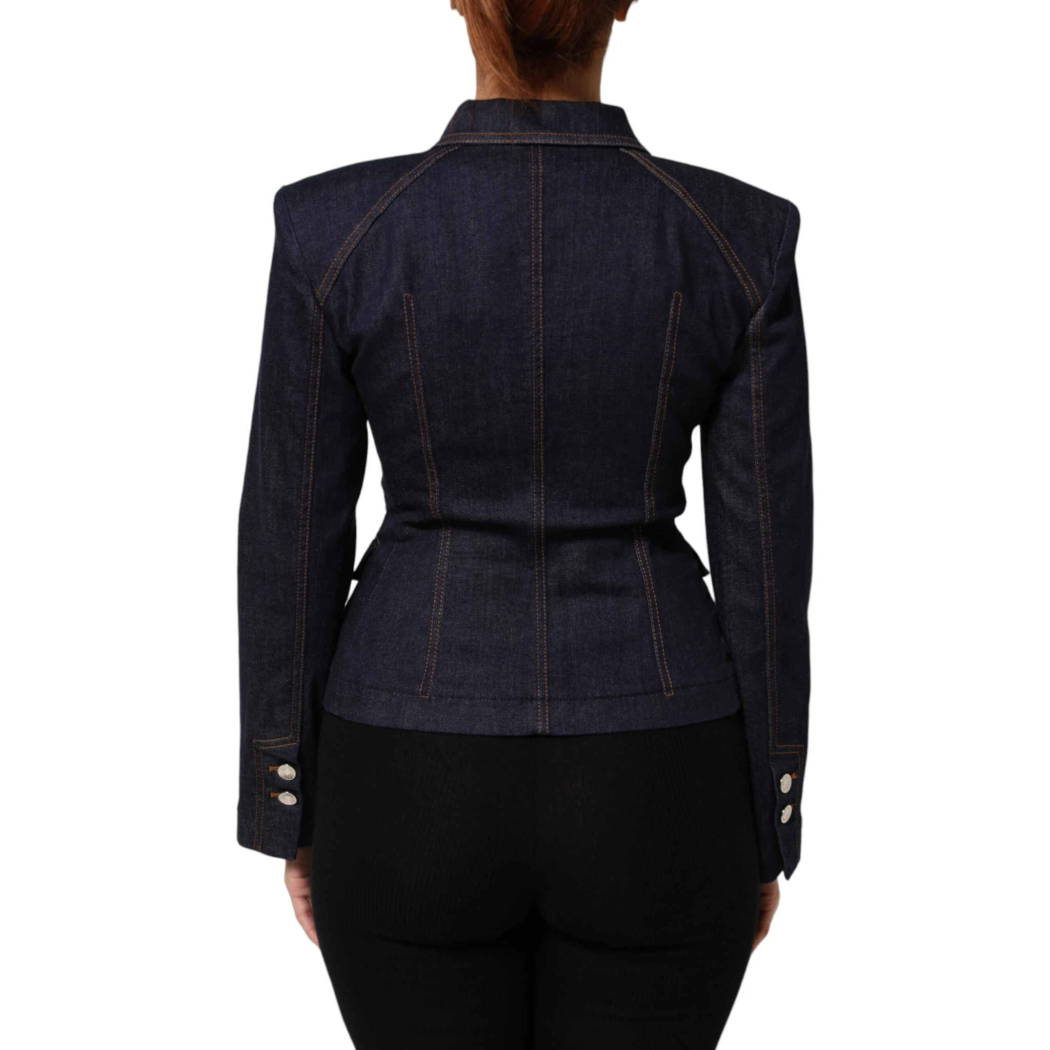 Dark Blue Cotton Collared Denim Coat Jacket