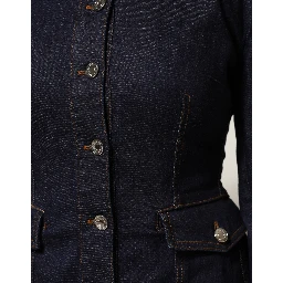 Dark Blue Cotton Collared Denim Coat Jacket