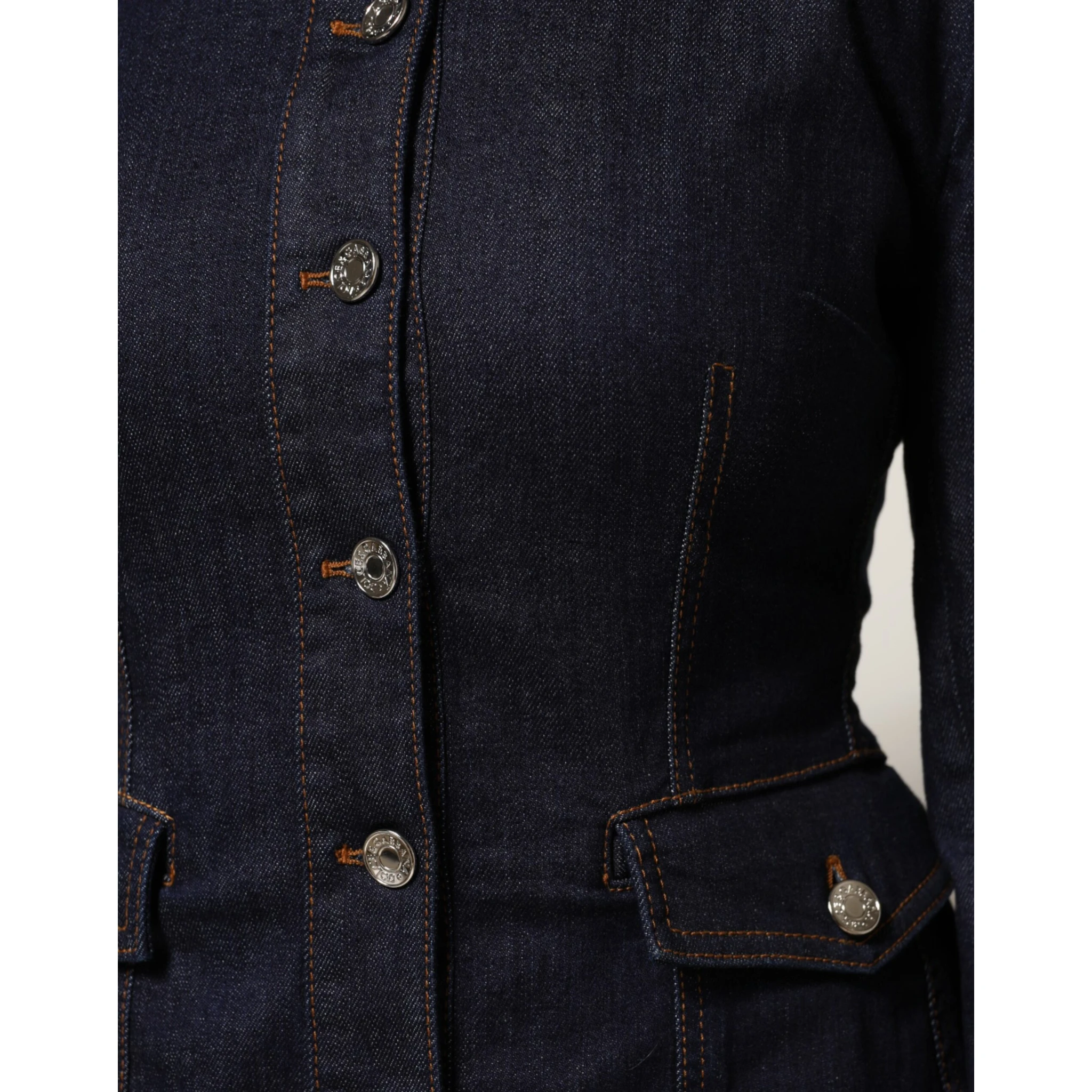 Dark Blue Cotton Collared Denim Coat Jacket