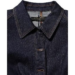 Dark Blue Cotton Collared Denim Coat Jacket