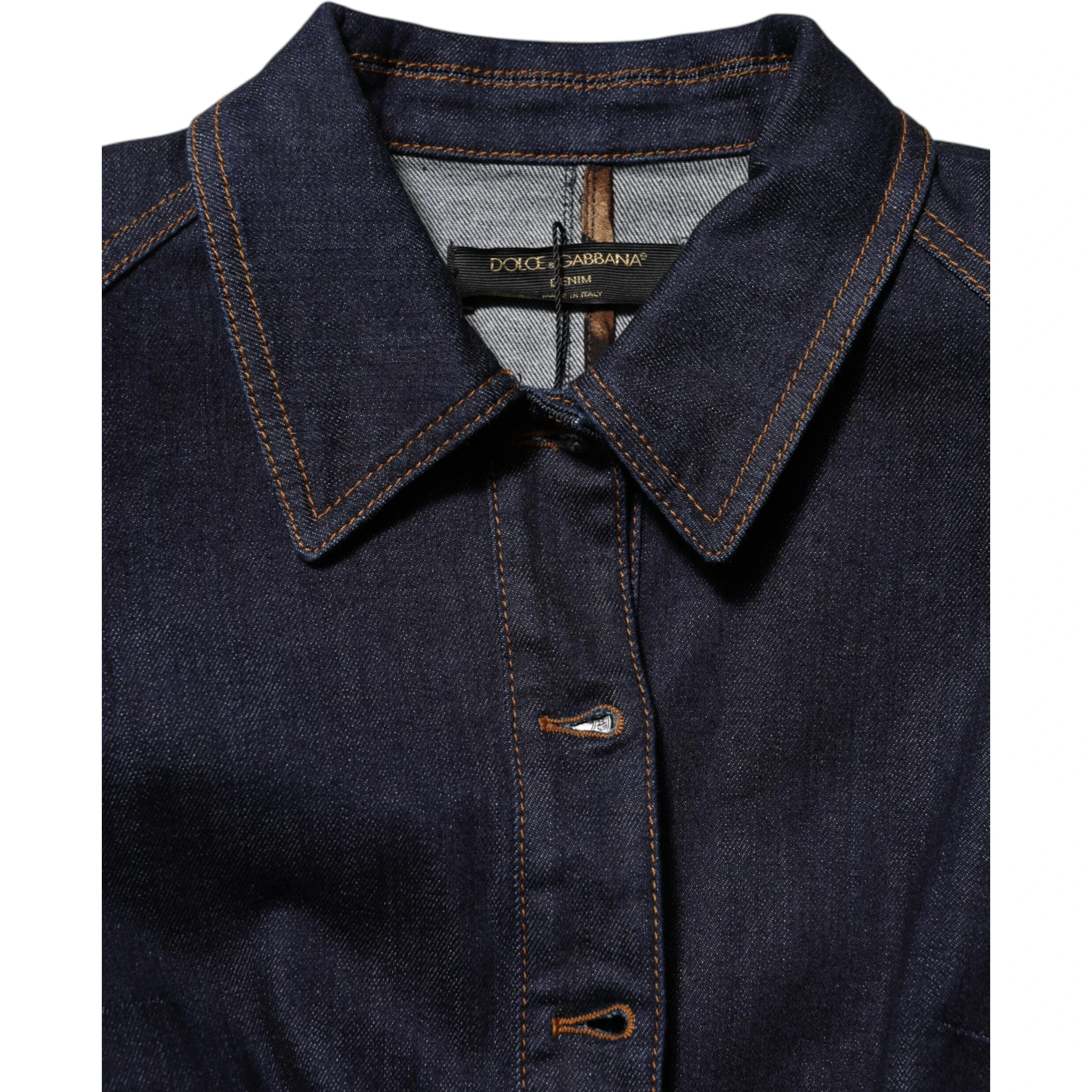 Dark Blue Cotton Collared Denim Coat Jacket