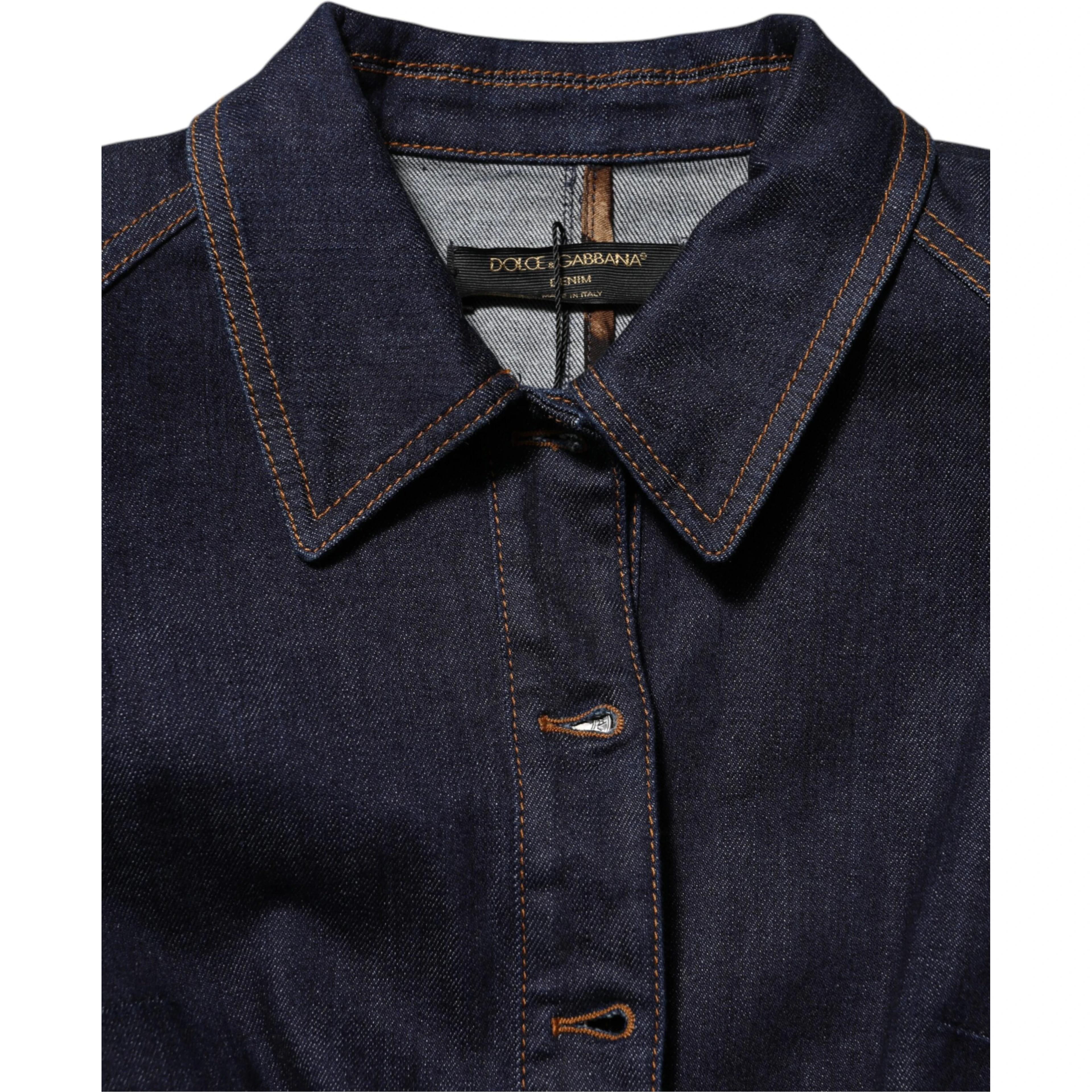 Dark Blue Cotton Collared Denim Coat Jacket