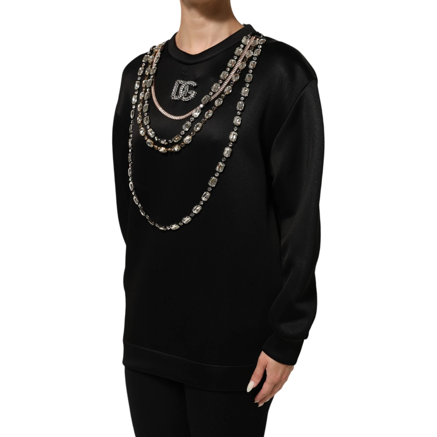 Black Necklace Crystal DG Logo Sweatshirt Sweater