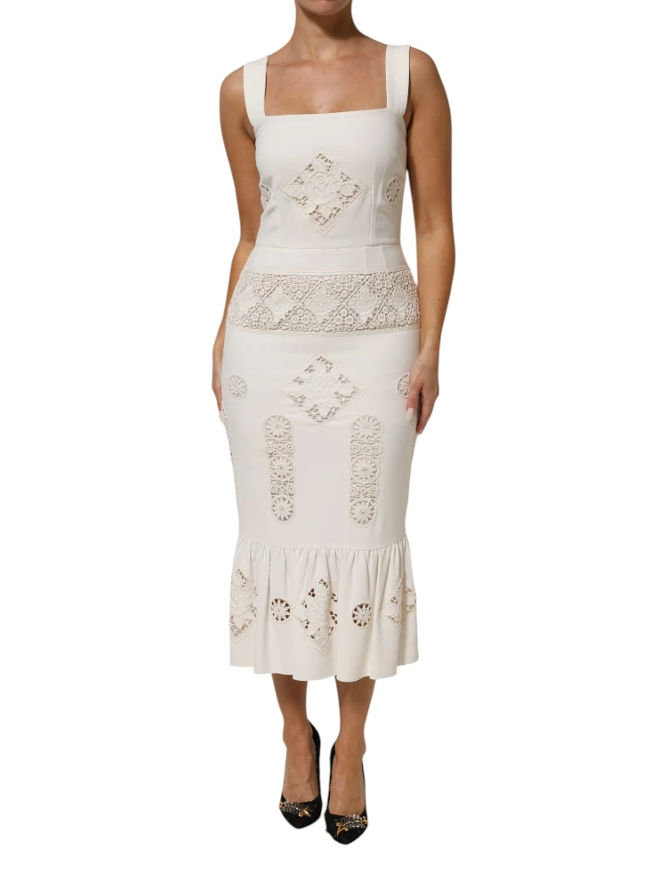 White Floral Lace Sleeveless Midi Dress alternative