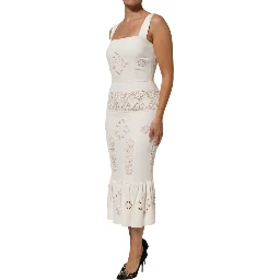White Floral Lace Sleeveless Midi Dress