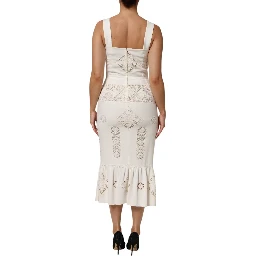 White Floral Lace Sleeveless Midi Dress