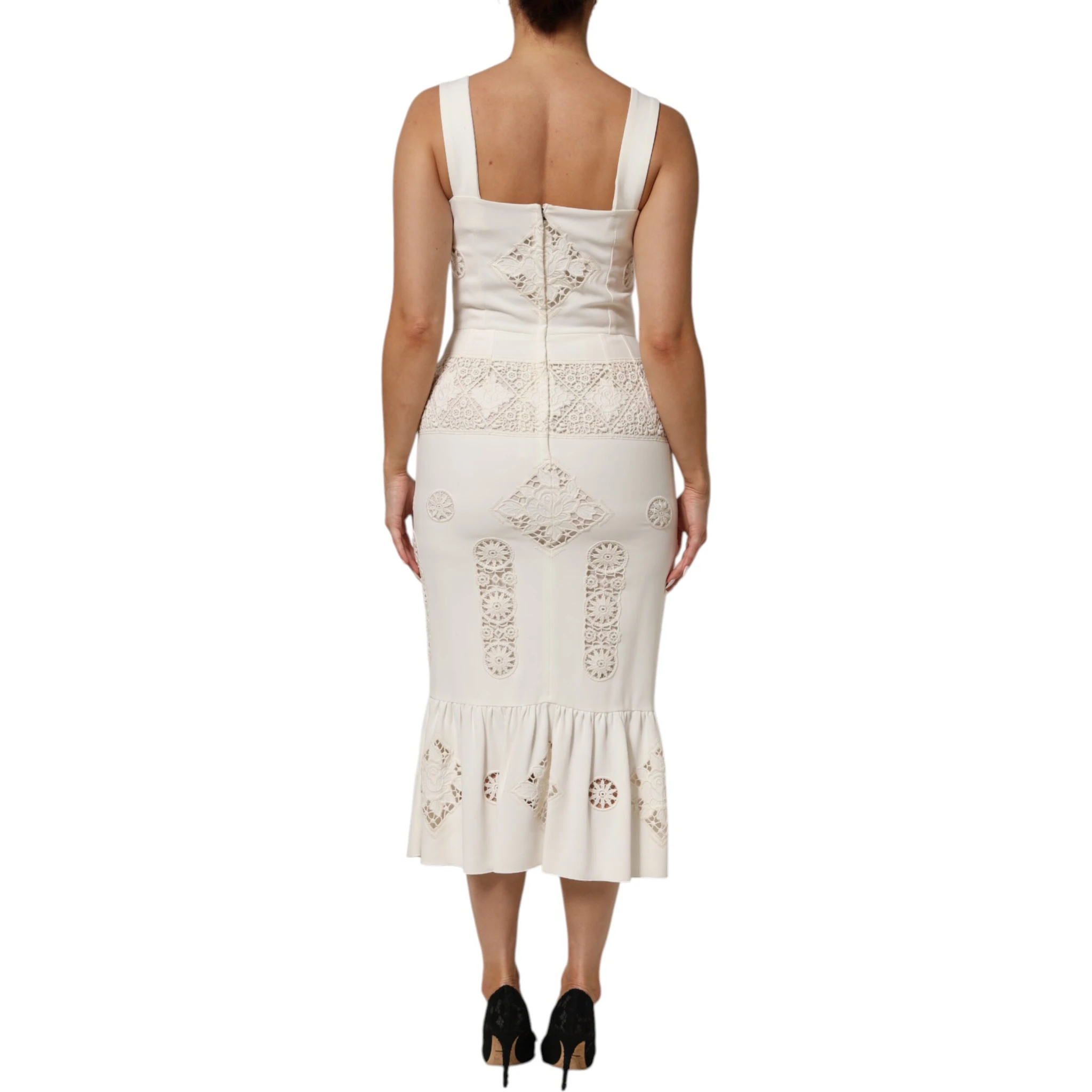 White Floral Lace Sleeveless Midi Dress