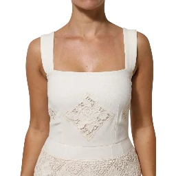 White Floral Lace Sleeveless Midi Dress