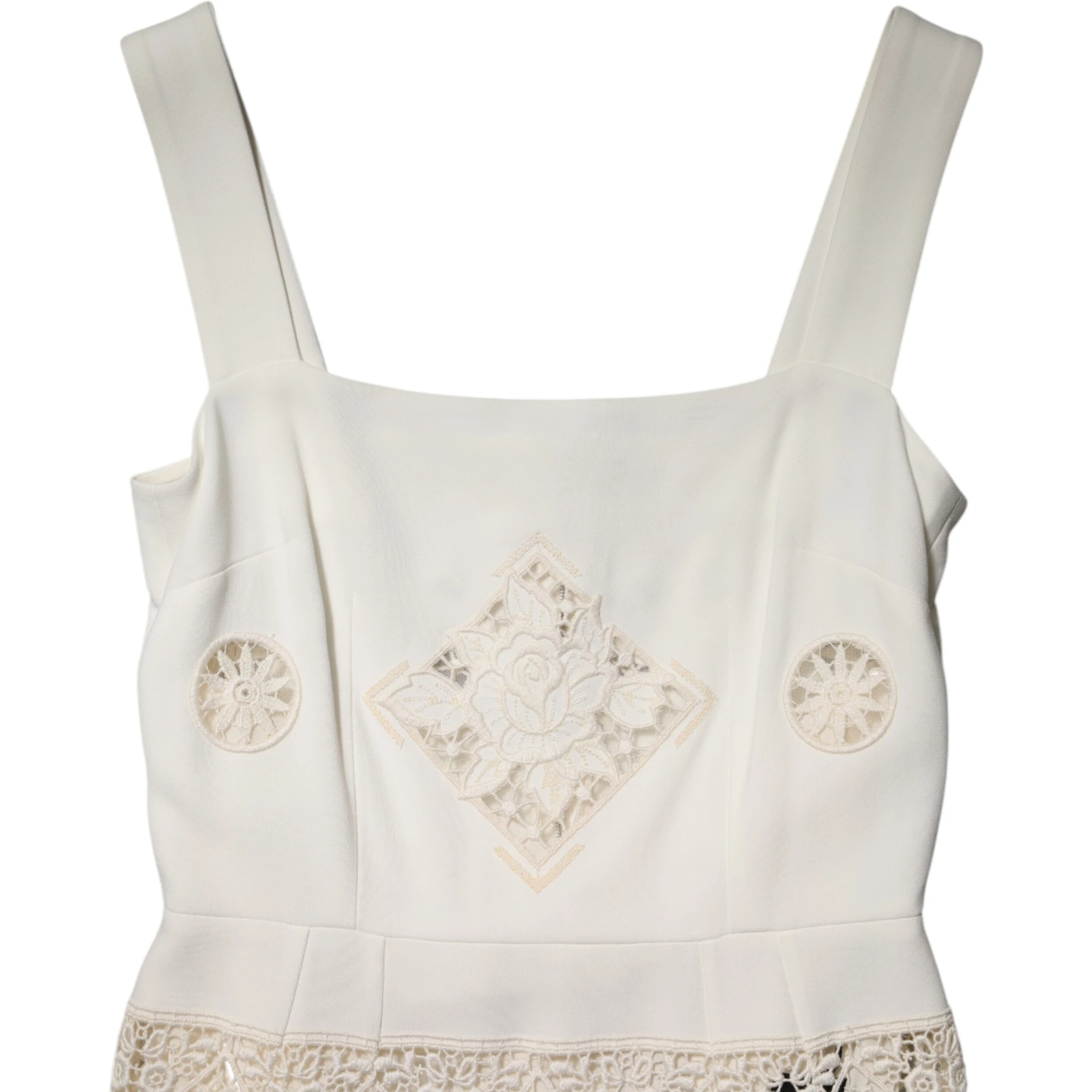 White Floral Lace Sleeveless Midi Dress