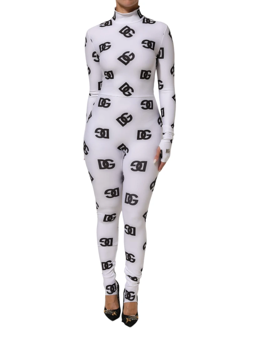 Black White Logo Monogram Long Sleeves Jumpsuit Dress