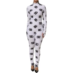 Black White Logo Monogram Long Sleeves Jumpsuit Dress