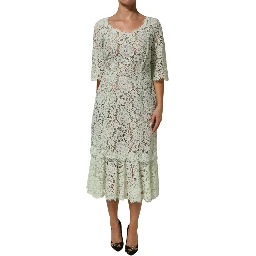 Mint Green Floral Lace Trim Midi Dress