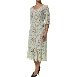 Mint Green Floral Lace Trim Midi Dress