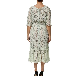 Mint Green Floral Lace Trim Midi Dress