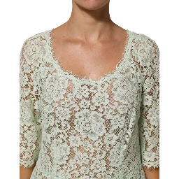 Mint Green Floral Lace Trim Midi Dress