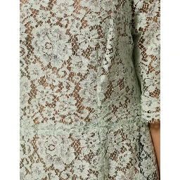 Mint Green Floral Lace Trim Midi Dress