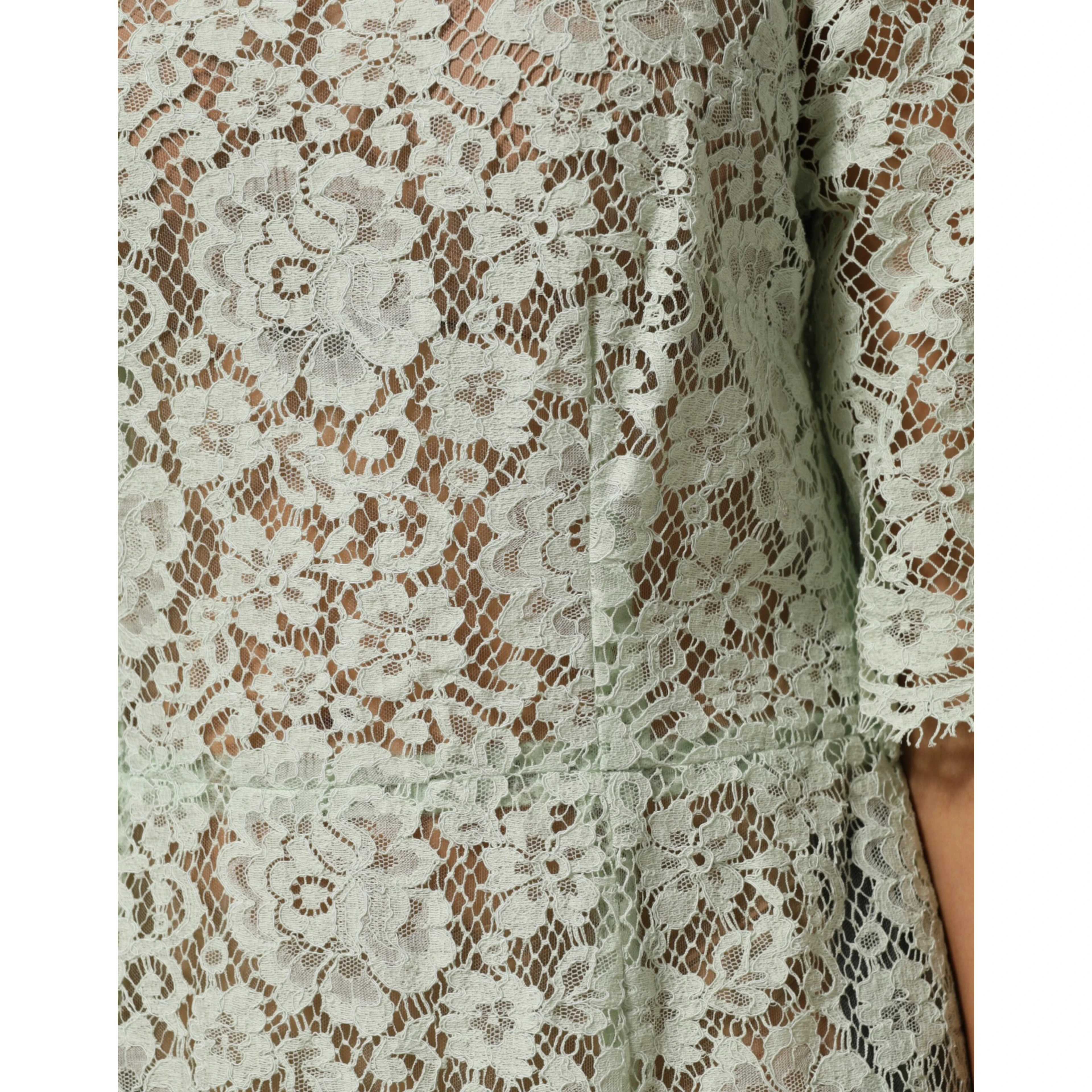 Mint Green Floral Lace Trim Midi Dress