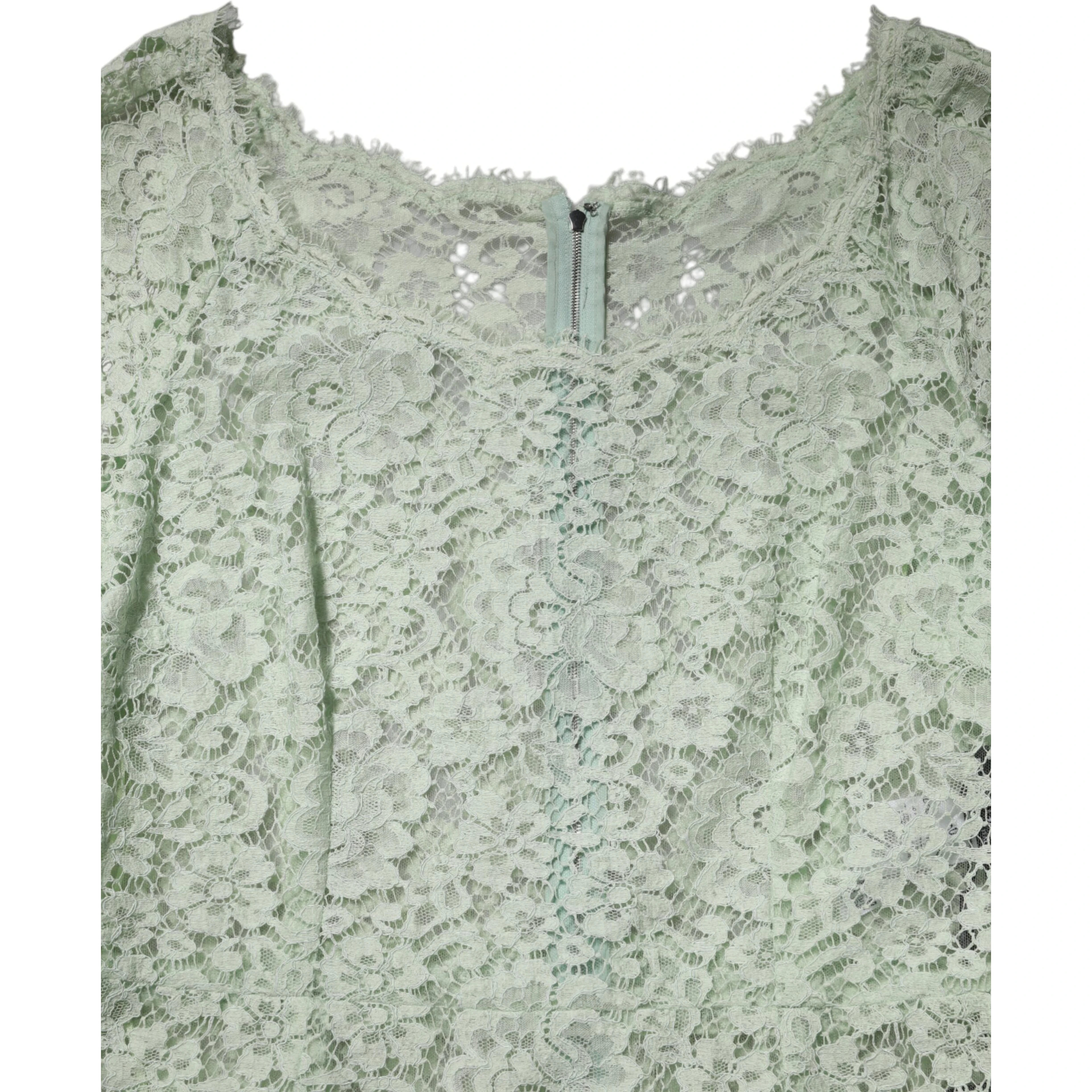 Mint Green Floral Lace Trim Midi Dress
