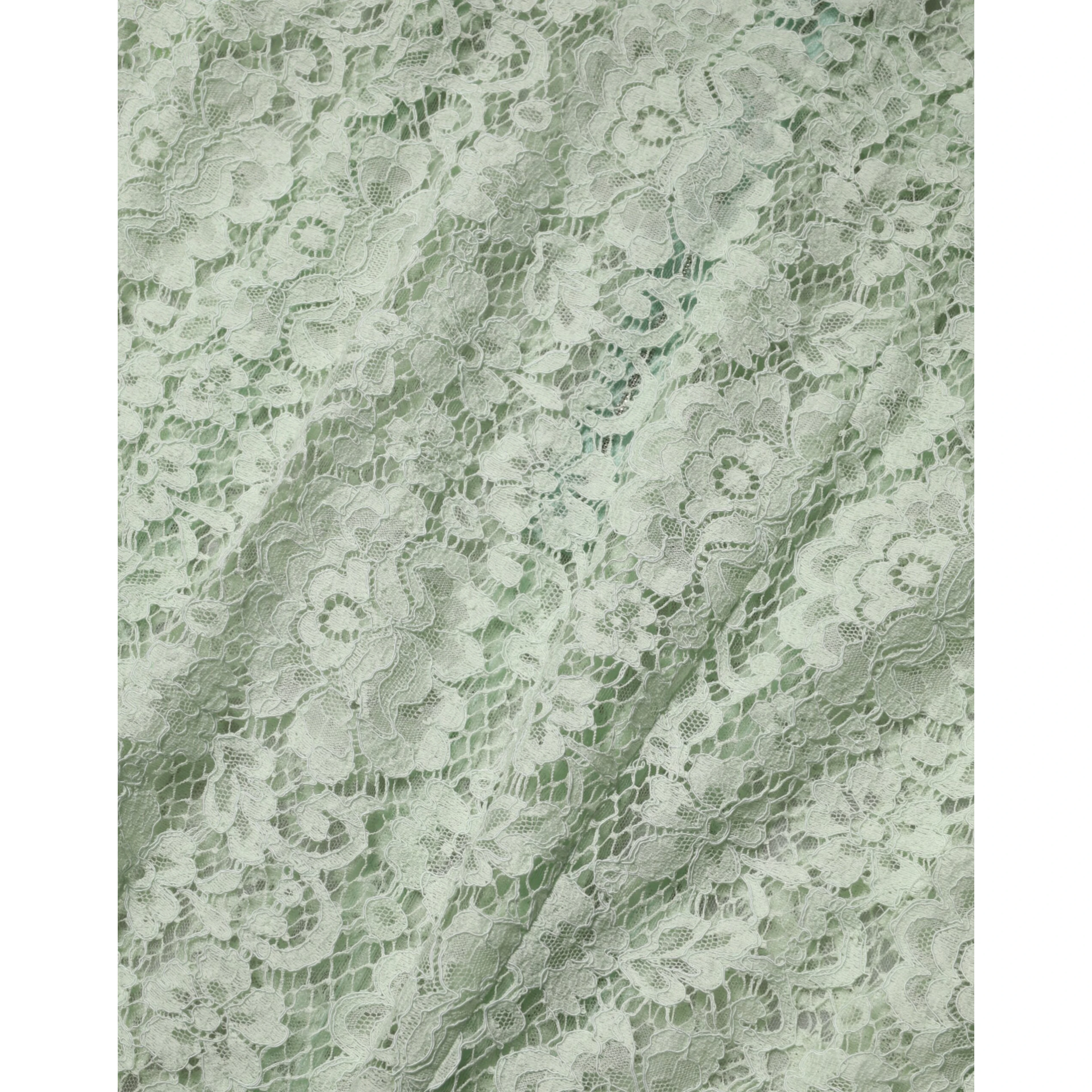 Mint Green Floral Lace Trim Midi Dress