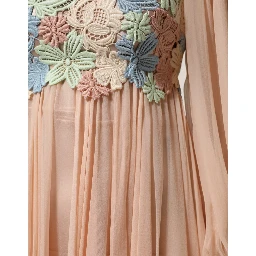 Pink Floral Embroidery Pleated A-line Dress