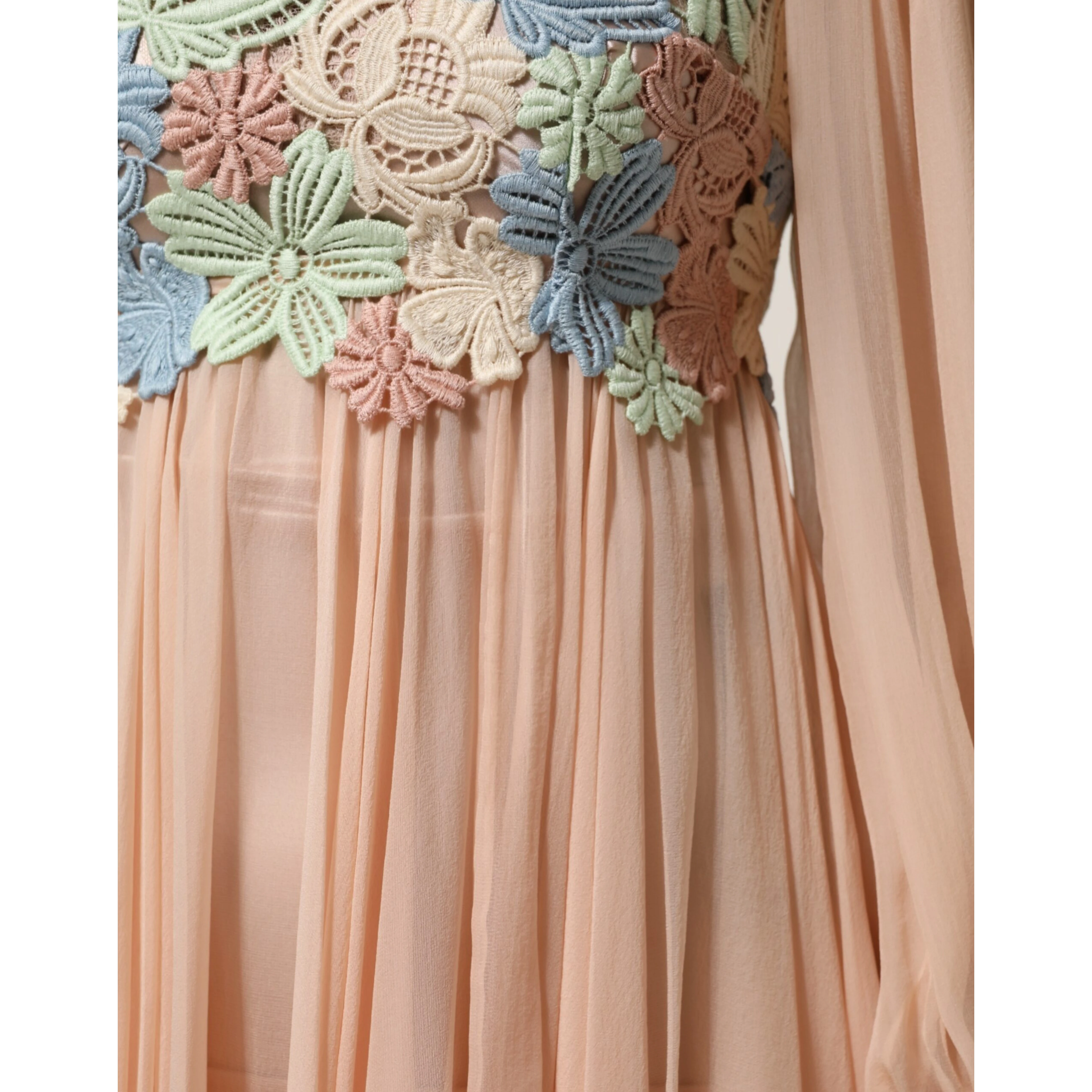 Pink Floral Embroidery Pleated A-line Dress