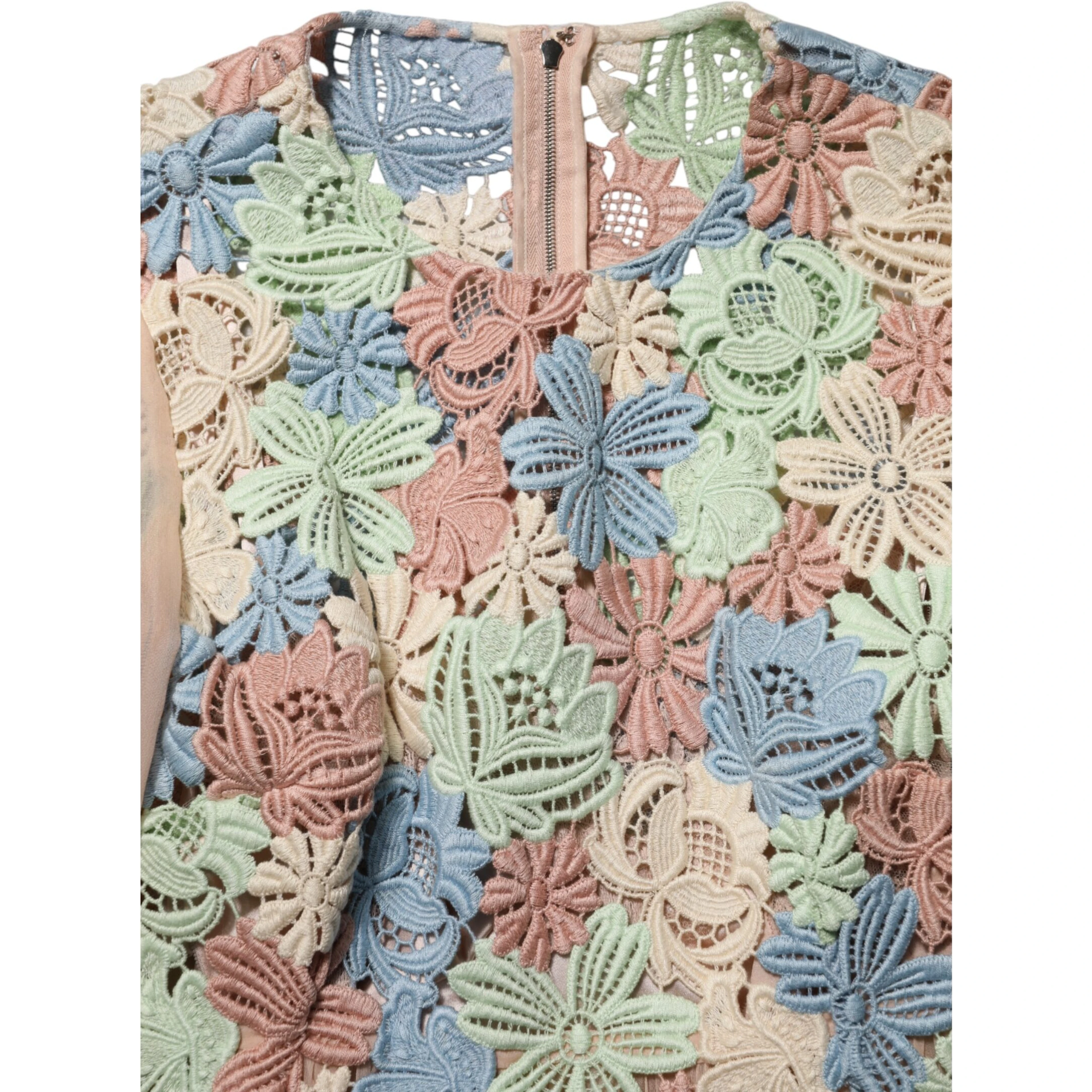 Pink Floral Embroidery Pleated A-line Dress