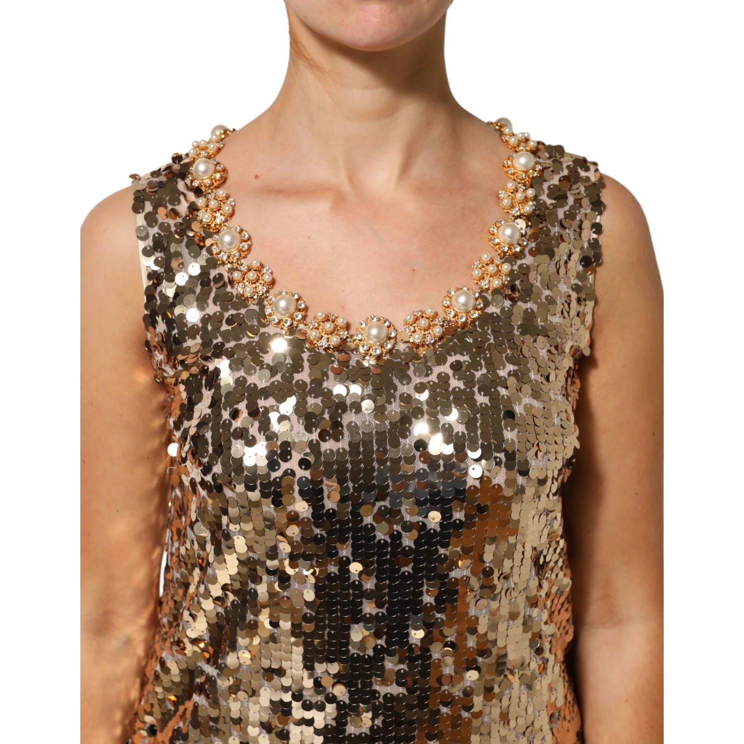 Gold Sequined Nylon A-line Sheath Mini Dress