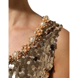 Gold Sequined Nylon A-line Sheath Mini Dress