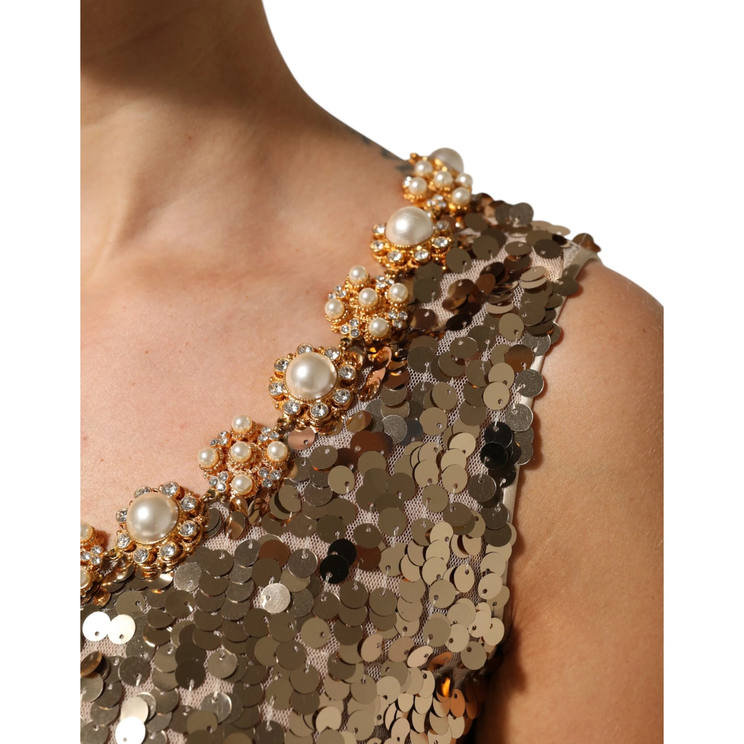 Gold Sequined Nylon A-line Sheath Mini Dress