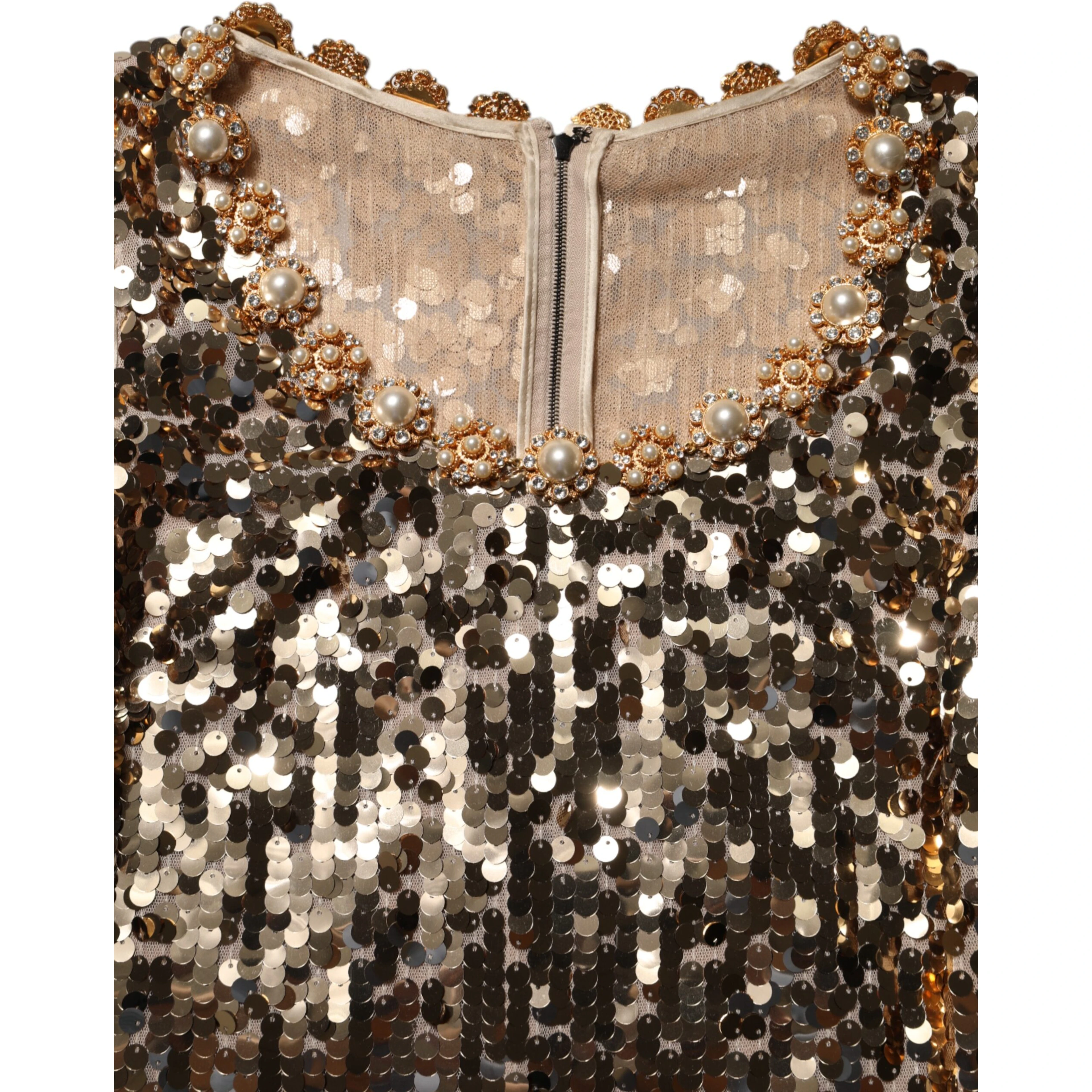 Gold Sequined Nylon A-line Sheath Mini Dress