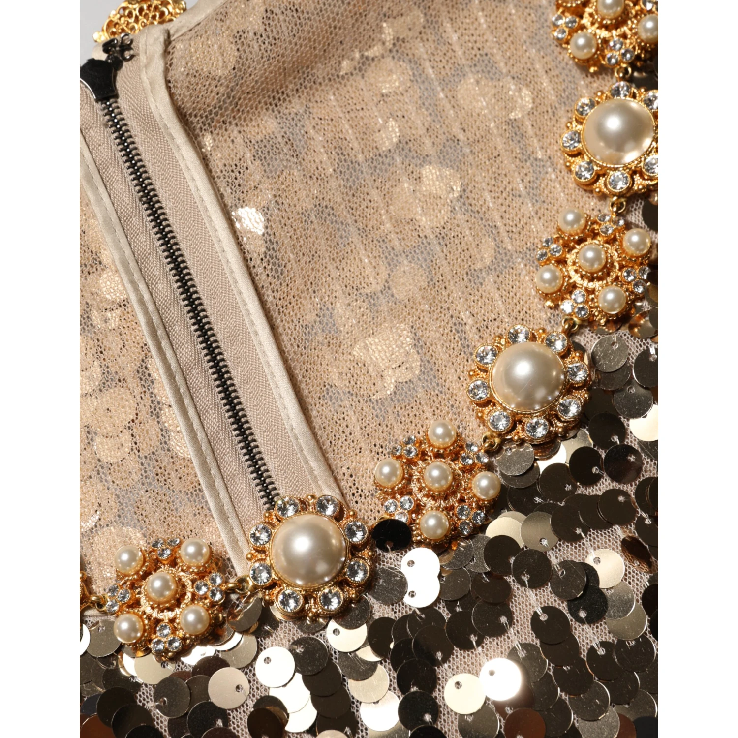 Gold Sequined Nylon A-line Sheath Mini Dress