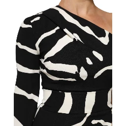 Black White One Shoulder High Slit Mini Dress