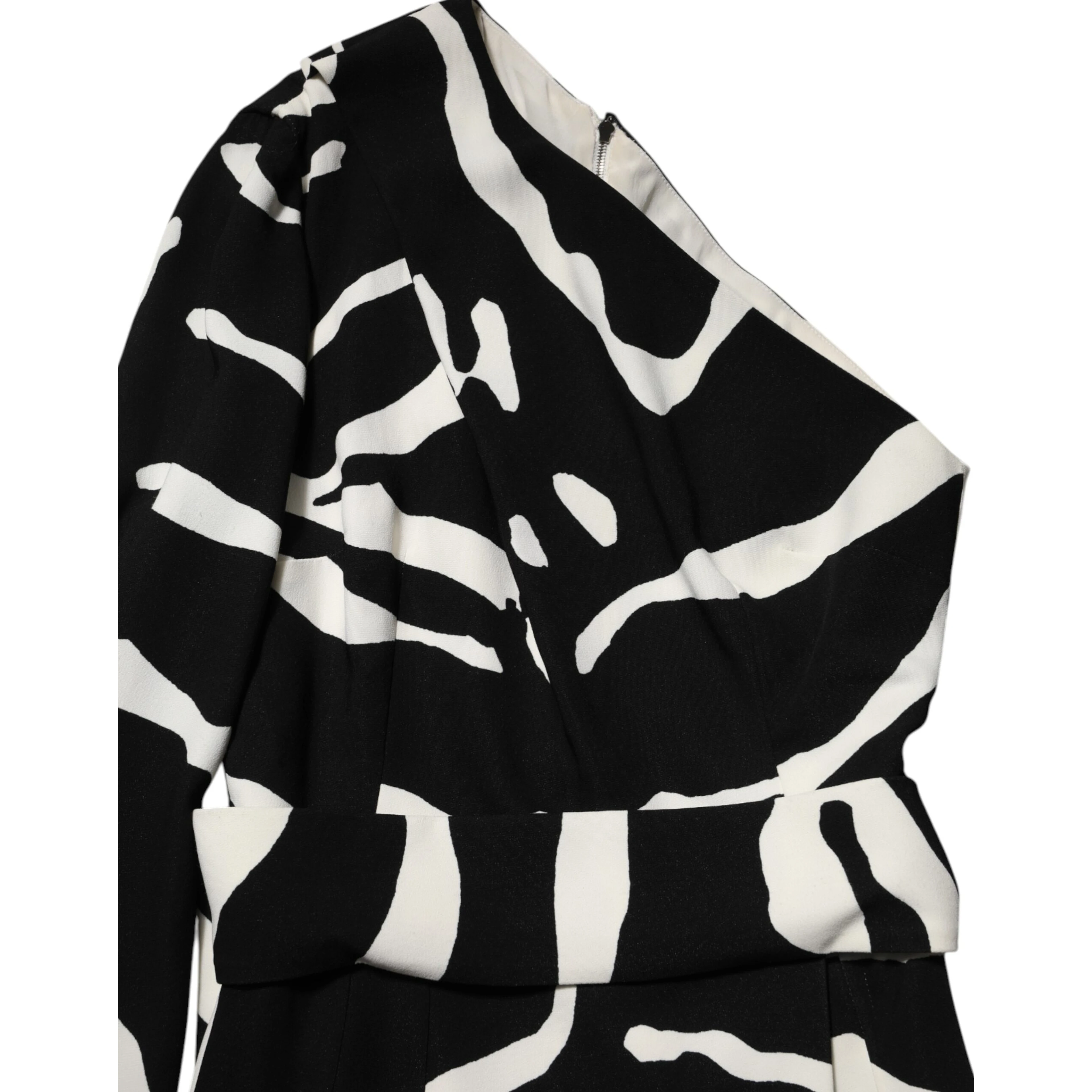 Black White One Shoulder High Slit Mini Dress