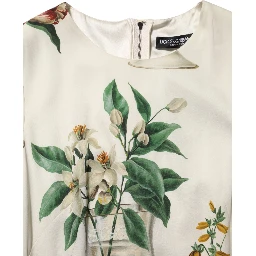 White Flower Vase Silk Sheath Midi Dress