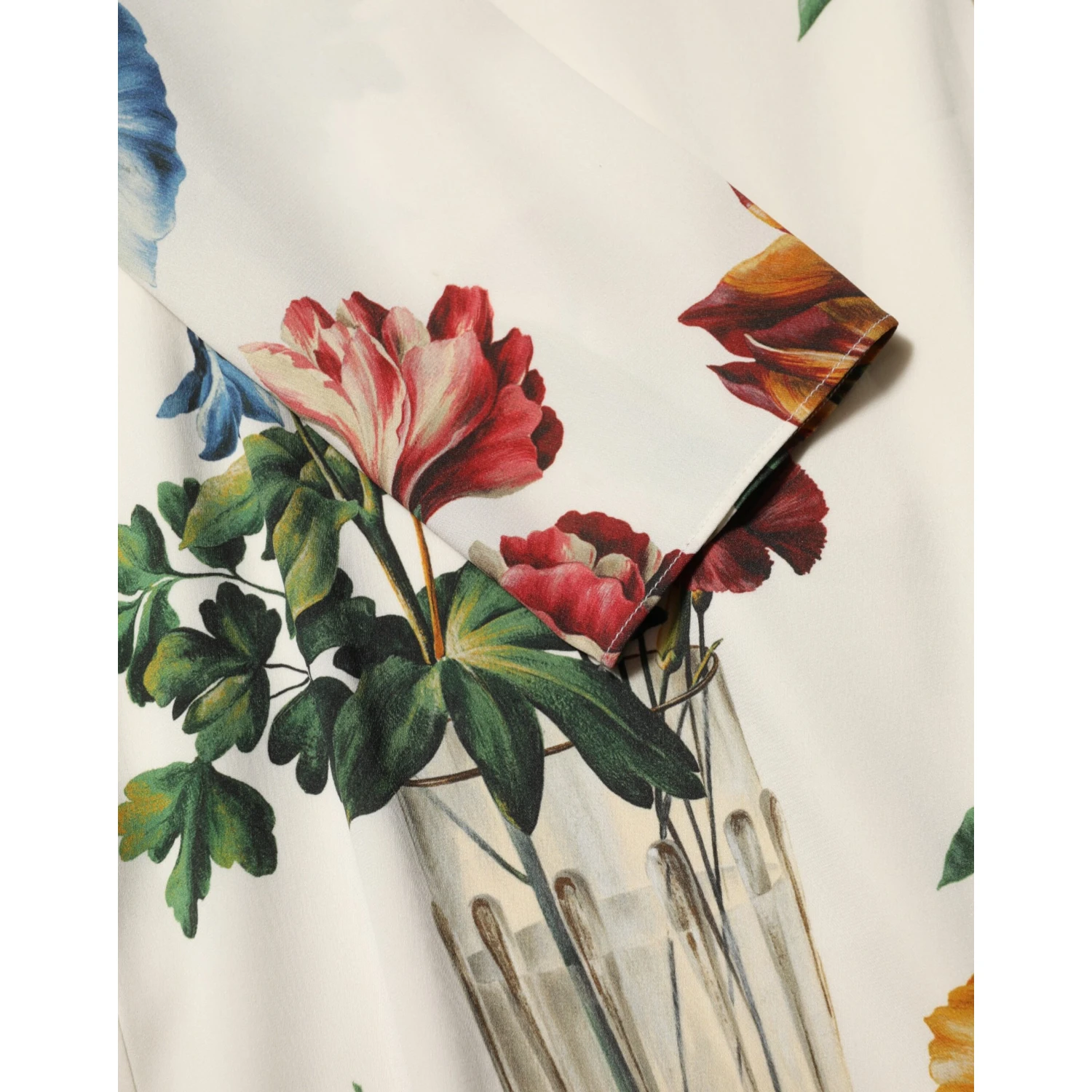 White Flower Vase Silk Sheath Midi Dress