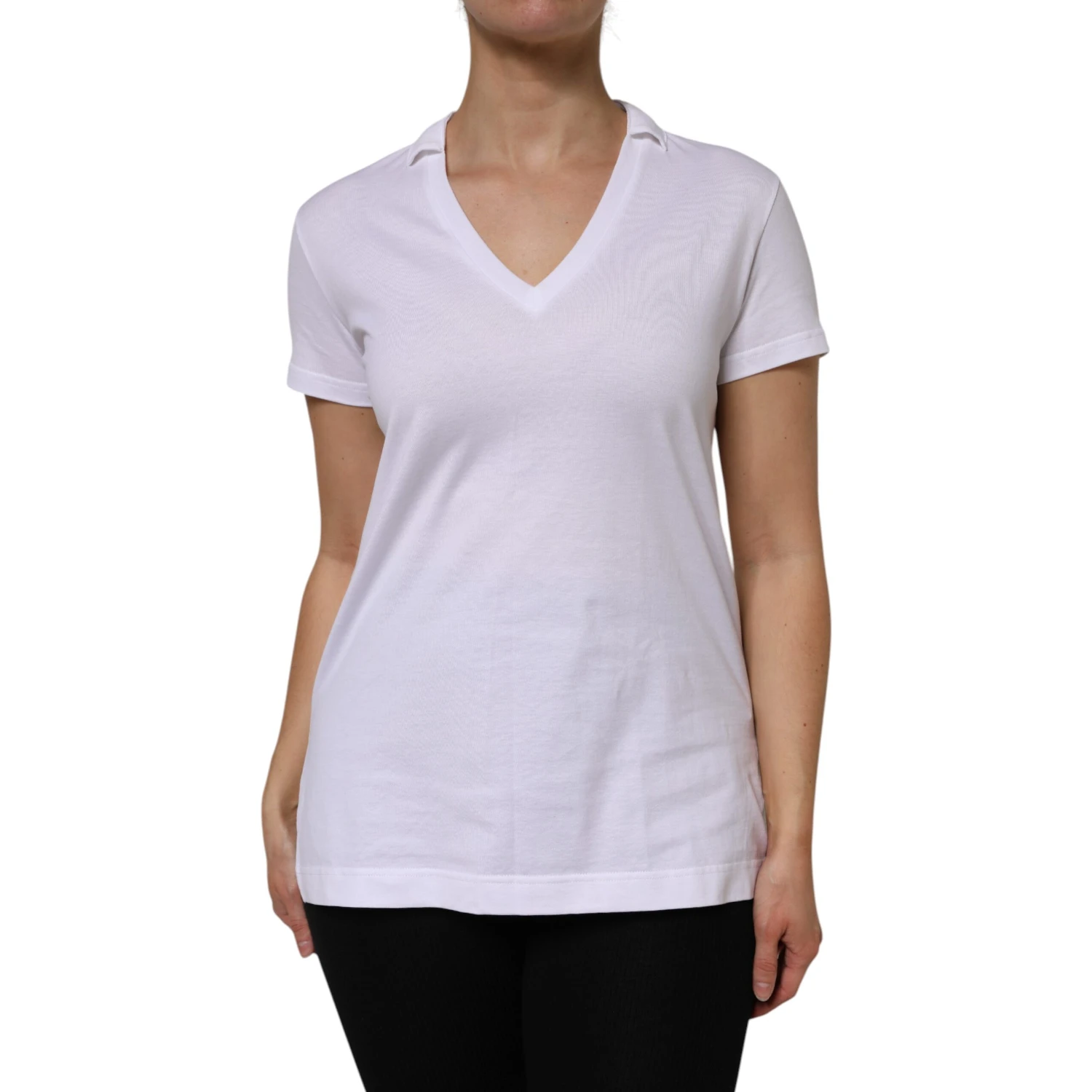 White Cotton Short Sleeve V-Neck Top T-shirt