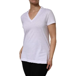 White Cotton Short Sleeve V-Neck Top T-shirt