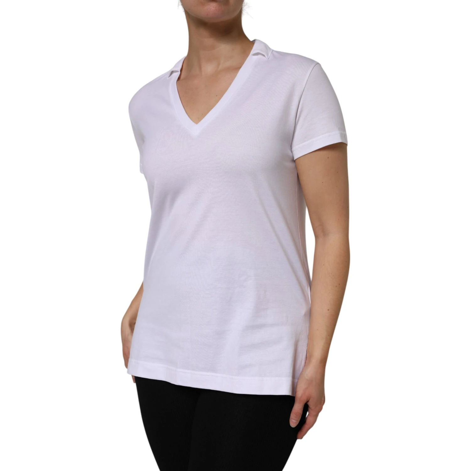 White Cotton Short Sleeve V-Neck Top T-shirt