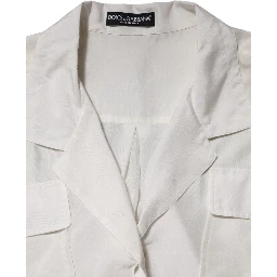 Off White Silk Button Down Polo Shirt Top